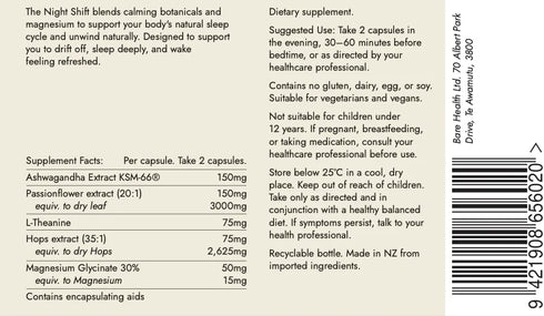 The Night Shift 60 Capsules-Bare Health-Matakana Pharmacy