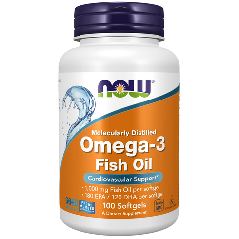 Omega-3 Fish Oil Molecularly Distilled 100 Softgels-NOW Supplements-Matakana Pharmacy