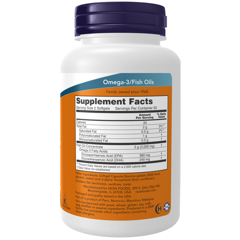 Omega-3 Fish Oil Molecularly Distilled 100 Softgels-NOW Supplements-Matakana Pharmacy