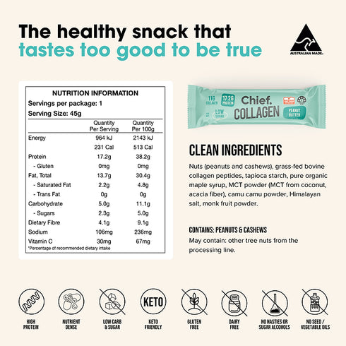 Collagen Protein Bar Peanut Butter 45g-Chief-Matakana Pharmacy