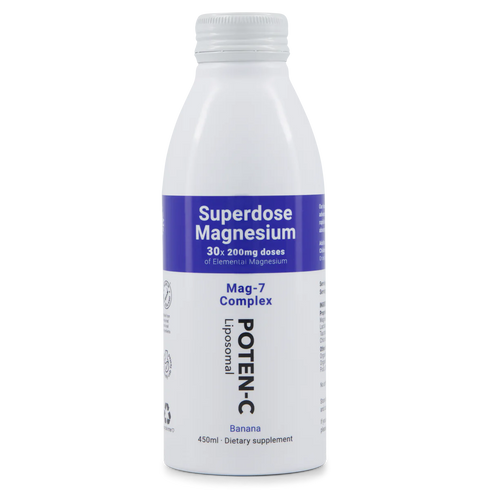 Image of white bottle of Poten-C Superdose Liposomal Magnesium 200mg Mag-7 Complex 450ml