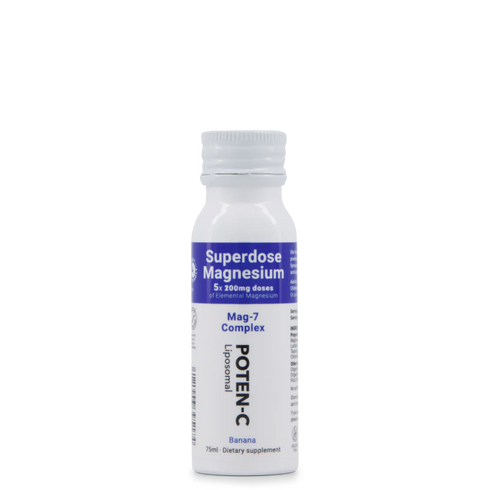 Image of white bottle of Poten-C Superdose Liposomal Magnesium 200mg Mag-7 Complex 75ml