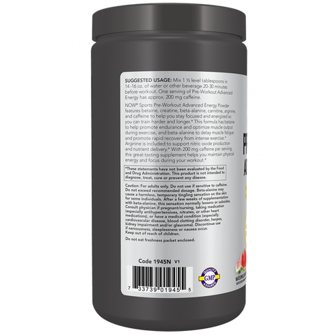 Pre-Workout Advanced Energy Powder 600g-NOW Supplements-Matakana Pharmacy