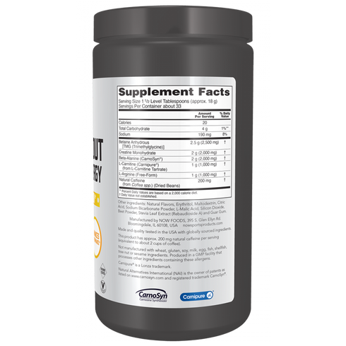 Pre-Workout Advanced Energy Powder 600g-NOW Supplements-Matakana Pharmacy