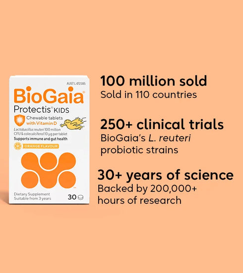 BioGaia Protectis Kids Chewable Orange + Vit D 30s-BioGaia-Matakana Pharmacy