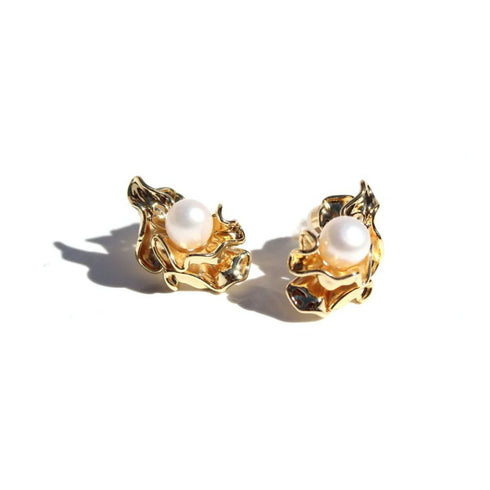 Earrings - Ruched Pearl Gold-Queen Of The Foxes-Matakana Pharmacy