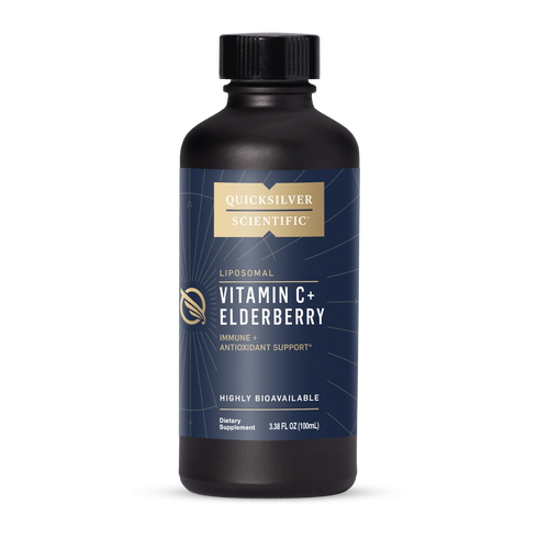 Image of liposomal Vitamin C + Elderberry 100ml bottle by quicksilver scientific to support immunity and recovery