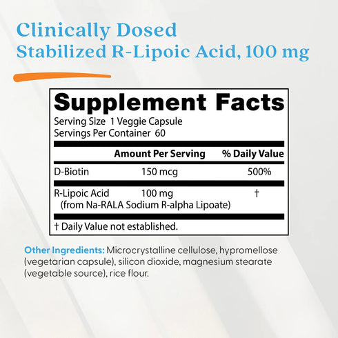 R-Lipoic Acid with BioEnhanced Na-RALA 100mg 60 Capsules