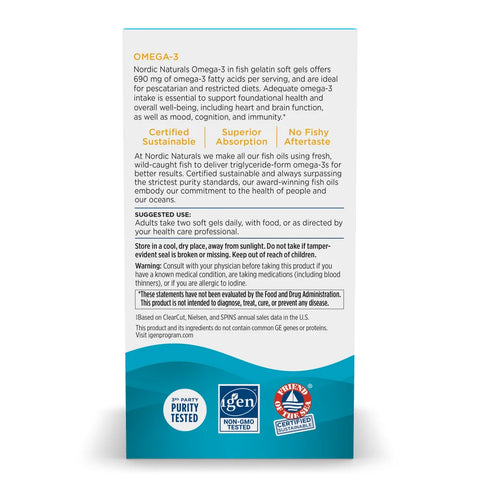 Omega-3 Fish Gelatin - Lemon 60 Soft Gel Caps-Nordic Naturals-Matakana Pharmacy