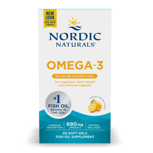 Omega-3 Fish Gelatin - Lemon 60 Soft Gel Caps-Nordic Naturals-Matakana Pharmacy