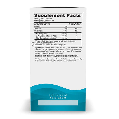 Omega-3 Fish Gelatin - Lemon 60 Soft Gel Caps-Nordic Naturals-Matakana Pharmacy