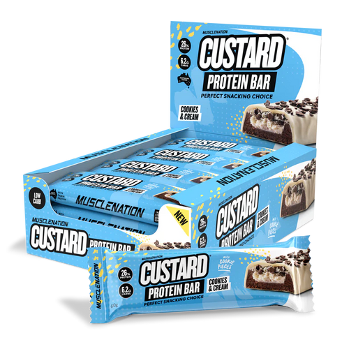 Custard Protein Bar Cookies & Cream Box of 12 x 60g-MuscleNation-Matakana Pharmacy
