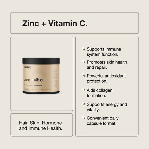 Switch Essentials Zinc & Vitamin C 60 Capsules-Switch Nutrition-Matakana Pharmacy