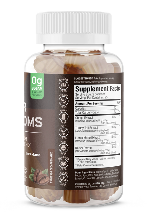 image of SUKU Super Mushroom 50 gummies ingredients