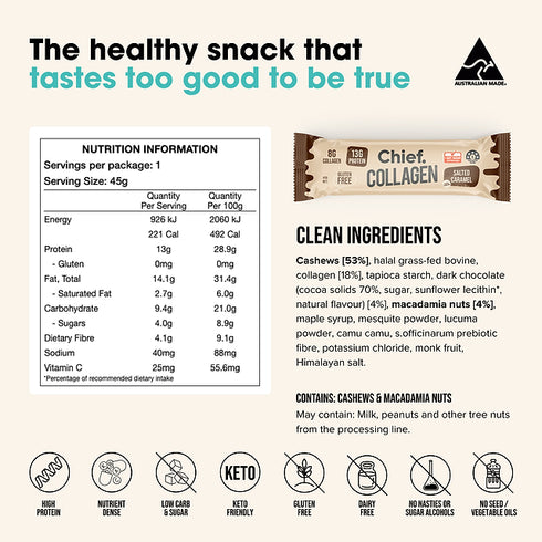 Collagen Protein Bar Choc Salted Caramel 45g-Chief Nutrition-Matakana Pharmacy