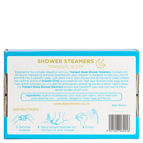 Shower Steamer Tranquil Sleep, back of the pack showing the full label
