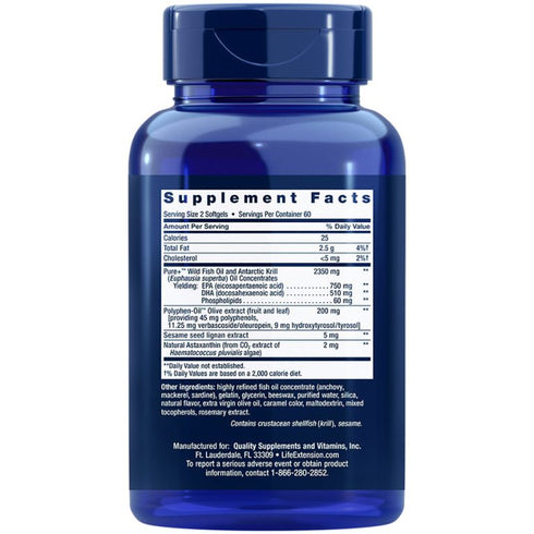 Super Omega-3 Plus EPA/DHA Fish Oil, Sesame Lignans, Olive Extract, Krill & Astaxanthin 120 capsules-Life Extension-Matakana Pharmacy
