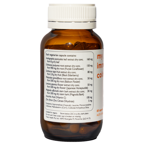 Image of the ingredients listed on the bottle of THERAPURE my immune cold + flu 60vcaps