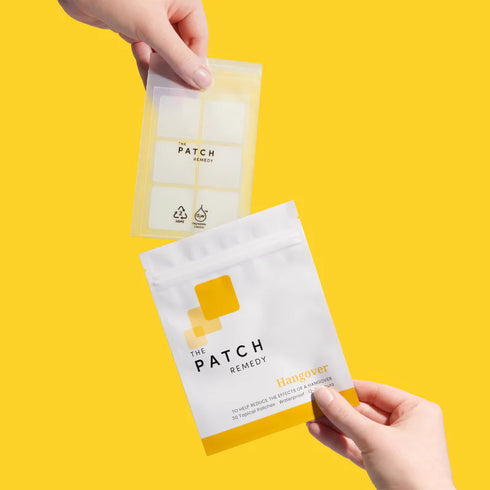 Image of patches being taken out of the Hangover Pack