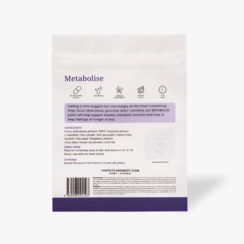 back of The Patch Remedy Metabolise 30pk
