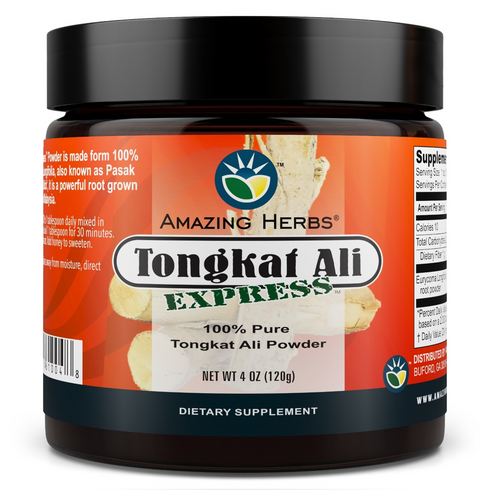 Image of black jar of Tongkat Ali Express 100% Raw Powder 120g