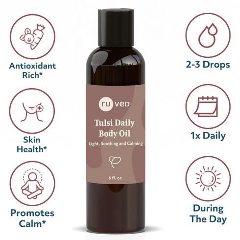 Image of Tulsi Daily Body Oil - Light, Soothing & Calming 177ml benefits