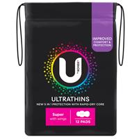 Image of U by Kotex untra thin pads. Super size 12 pack