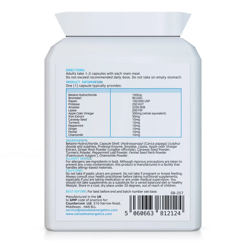 Vegan Digestive Enzymes with Betaine HCI 90 Capsules-Swiss Bioenergetics-Matakana Pharmacy