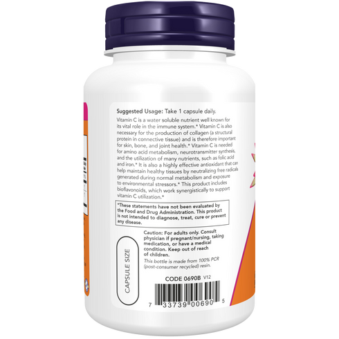 Vitamin C-1000 with 1000mg of Bioflavonoids 100caps-NOW Supplements-Matakana Pharmacy