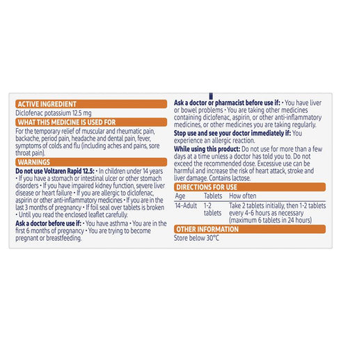 Voltaren Rapid 12.5mg 20 Tablets-Haleon-Matakana Pharmacy