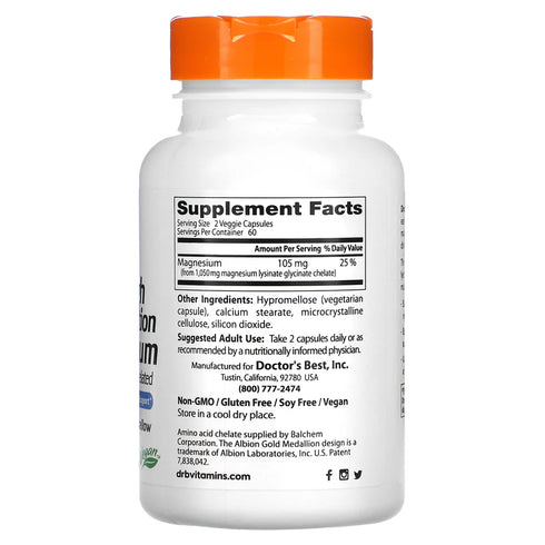 Image of High Absorption Magnesium Chelate (100mg Elemental) 120tabs supplement facts