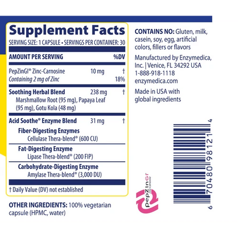 Image of Acid Soothe 90vcaps supplement facts