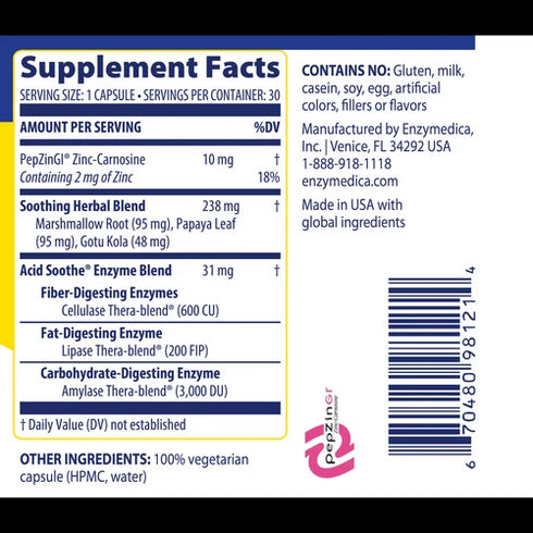 Image of Acid Soothe 30vcaps supplement facts