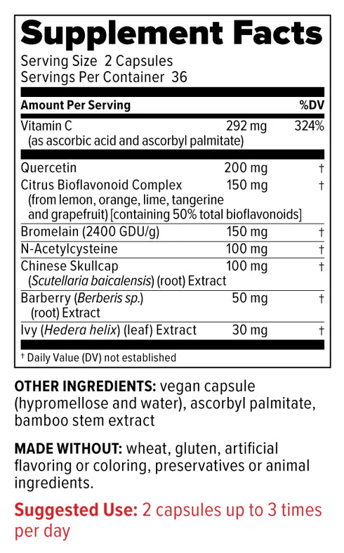 Image of Adult Sinus Support 72vcaps supplement facts