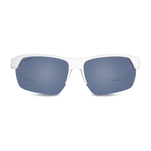 Wollumbin Anglesea unisex sunglasses, white frame with smoke polarised lens, front