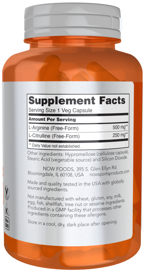 Image of Arginine & Citrulline 500mg/250mg supplement facts