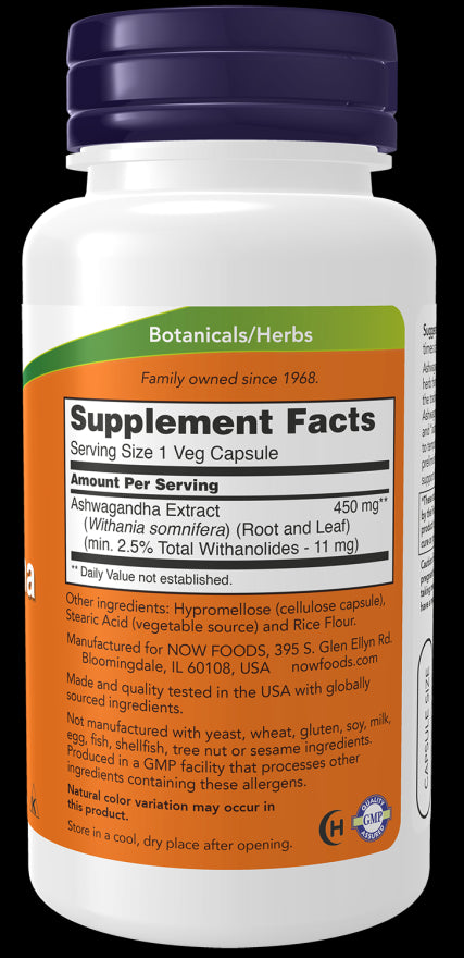 Image of Ashwagandha 450mg 90vcaps supplement facts