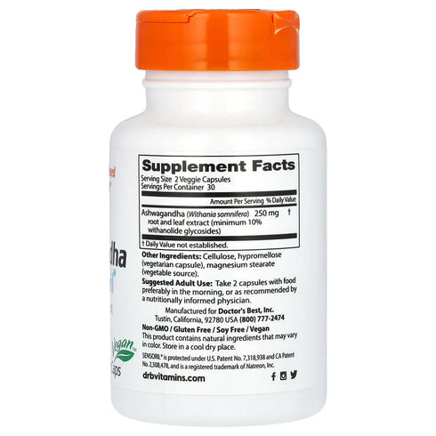 Image of Ashwagandha with Sensoril (125mg) 60caps supplement facts