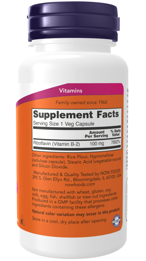 Image of Vitamin B2 100mg 100vcaps supplement facts