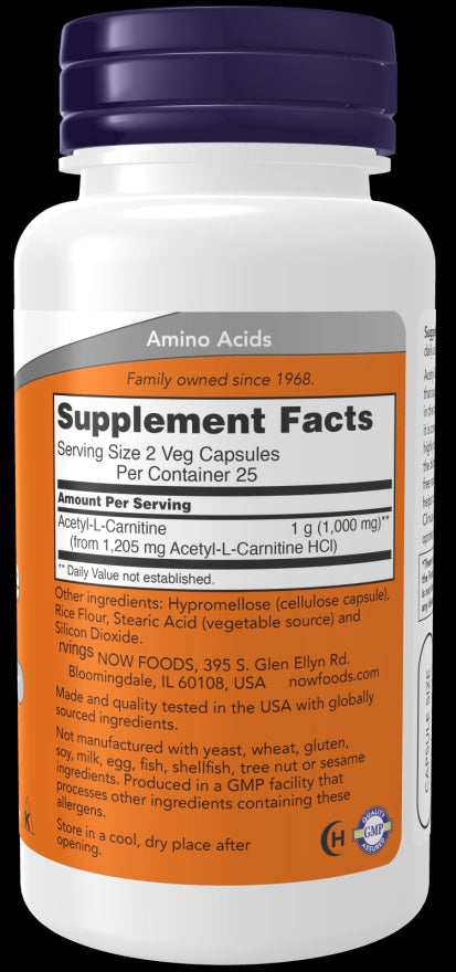 Image of Acetyl-L-Carnitine 500 mg 100vcaps supplement facts