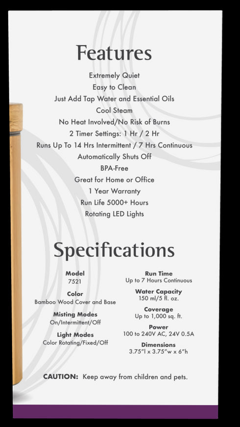 Image of Real Bamboo Ultrasonic Oil Diffuser features