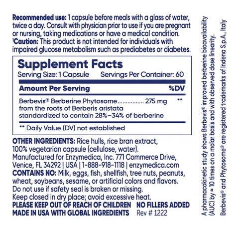 Image of Berberine Phytosome 60caps supplement facts