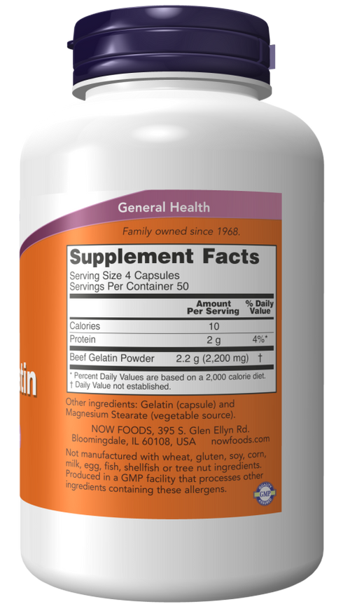 Image of Hydrolyzed Beef Gelatin 550mg 200caps supplement facts