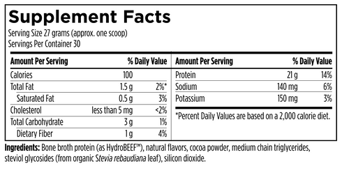 Image of Beef Protein Chocolate Powder supplement facts