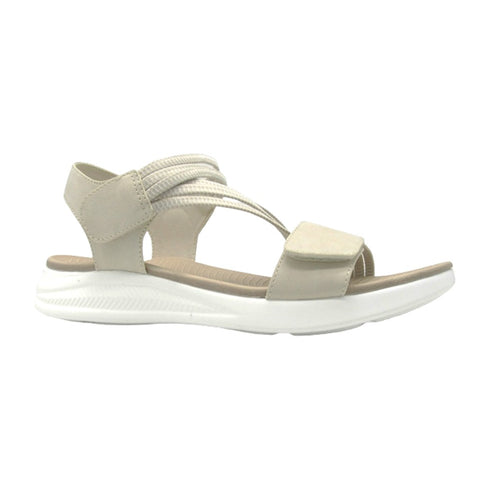 Walkable Beach Benni women's sandal in apricot with adjustable straps, side view