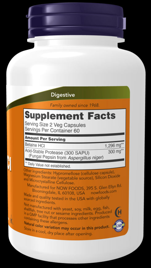 Image of Betaine HCl 648 mg (Vegetarian Formula) 120vcaps supplement facts