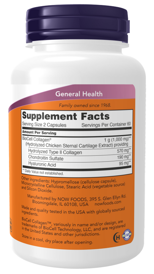 image of BioCell Collagen Hydrolyzed Type 2 120vcaps supplement facts