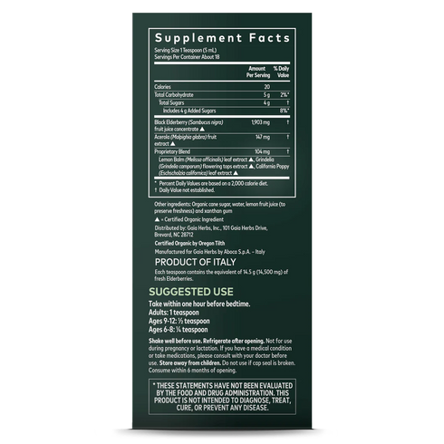 Image of Black Elderberry NightTime Syrup 89ml supplement facts