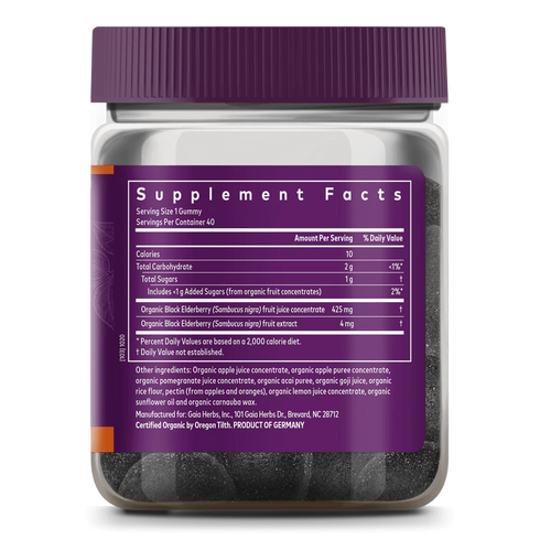 Image of GaiaKids Black Elderberry Kids Daily Gummies 40 gummies supplement facts