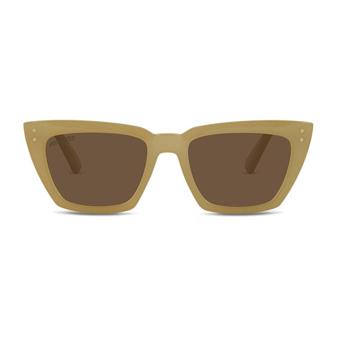 Wollumbin Brunswick women's sunglasses, cement frame with brown polarised lens, front